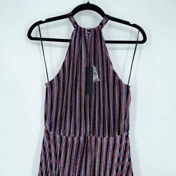 Lucy Paris Rebecca Striped Pleated Halter Midi Dress Purple NWT - Picture 13 of 16